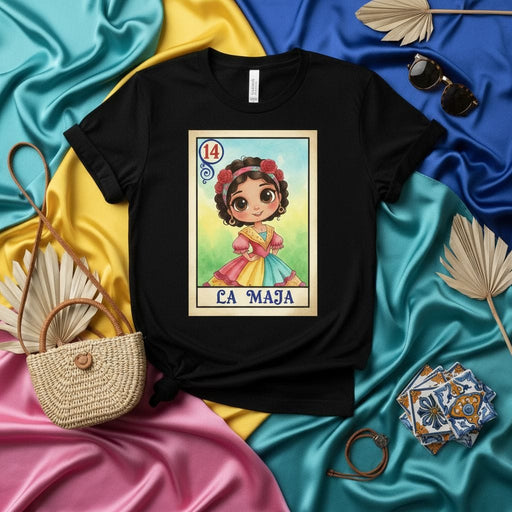 LA MAJA Mexican Loteria Card Graphic T-Shirt Unisex Women's Folklorico Design Tee Día de Muertos Costume Top Number 14 Mexicada