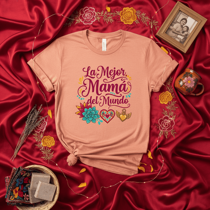 La Mejor Mamá del Mundo Shirt, Spanish Mother's Day Gift, Latina Mom T-Shirt, Best Mom in the World Tee, Floral Succulent Heart Wings Graphic, Dia de las Madres T-shirt, Hispanic Mama Present for Birthday Mexicada