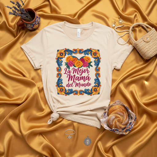 La Mejor Mamá del Mundo T-Shirt, Spanish Mother's Day Gift, Floral Heart Graphic Tee, Mexican Fiesta Style Mom Shirt, Dia de las Madres Present, Spanish Language Mama Top for Her, Colorful Rose Design Unisex Shirt Mexicada