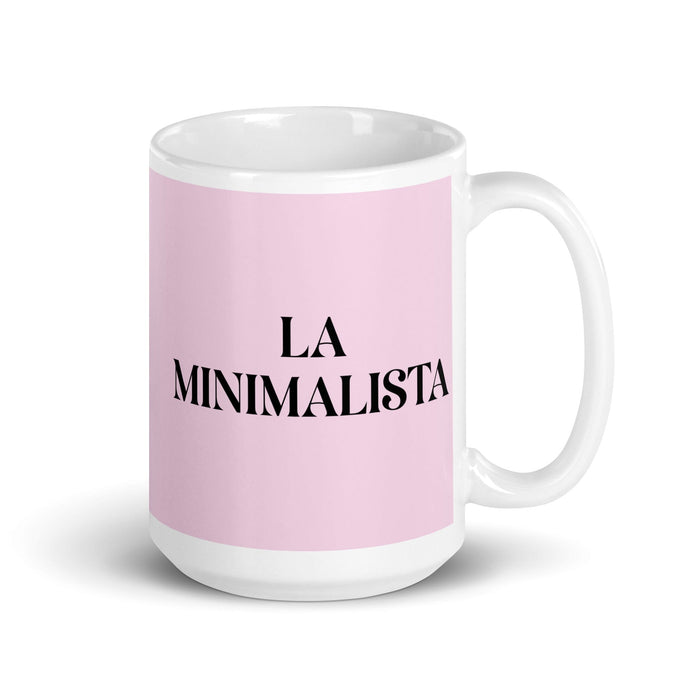 La Minimalista The Minimalist Funny Home Office Work Coffee Mug Mexican Spanish Pride Gift White Glossy Cup Light Pink Card Mug Mexicada 15 oz