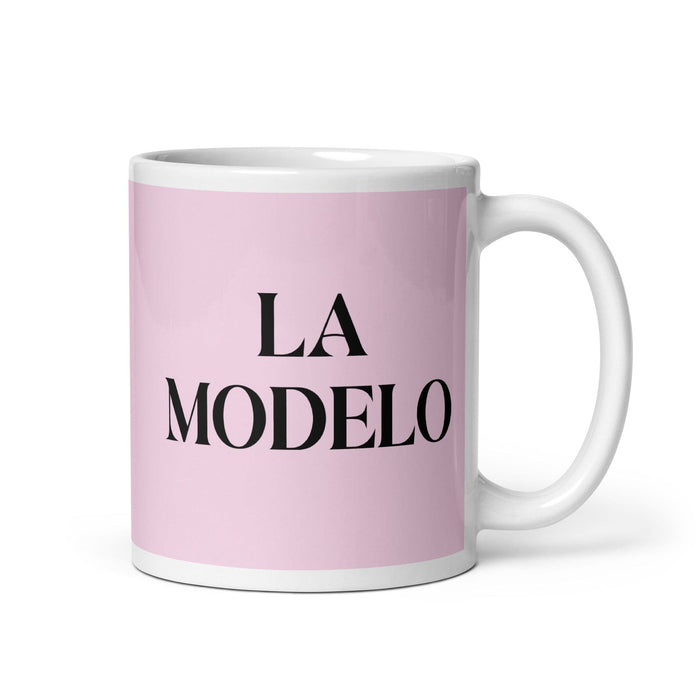 La Modelo The Model Funny Home Office Work Coffee Mug Mexican Spanish Pride Gift White Glossy Cup Light Pink Card Mug Mexicada 11 oz