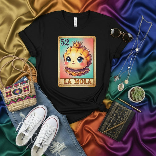 LA MOLA Lotería Card T-Shirt Cute Pumpkin with Crown Unisex Graphic Tee Mexican Bingo Game Art Shirt for Women Men Halloween Fall Apparel Mexicada