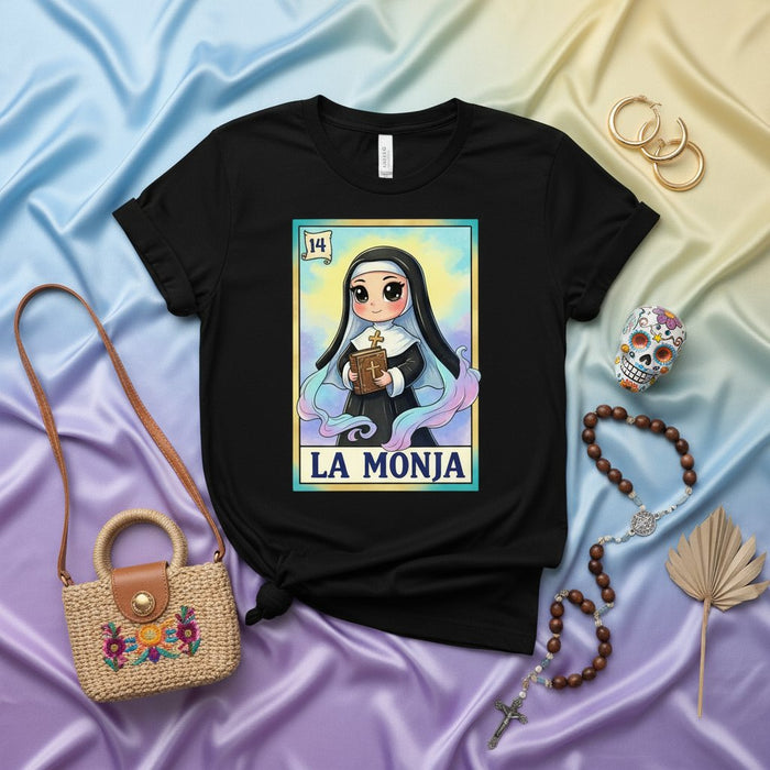 LA MONJA Loteria Card T-Shirt, Cute Nun Graphic Tee, Number 14 La Monja Card, Mexican Bingo Style Shirt, Unisex Gift Idea Mexicada
