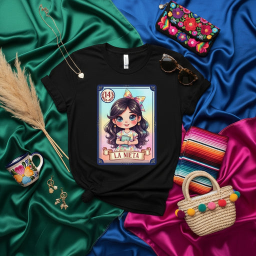 La Nieta Cute Chibi Loteria Card T-Shirt, Mexican Bingo Game Inspired Apparel, Charming Granddaughter Graphic Tee, Gift for Hispanic Heritage Mexicada