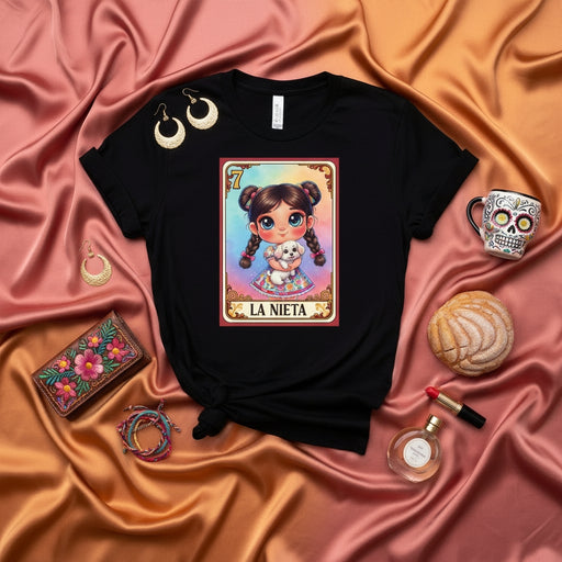 La Nieta Loteria Card T-Shirt Cute Granddaughter with Puppy Latina Graphic Tee Mexican Bingo Game Shirt Mexicada