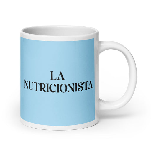 La Nutricionista The Nutritionist Funny Home Office Work Coffee Mug Mexican Spanish Pride Gift White Glossy Cup Sky Blue Card Mug Mexicada 20 oz