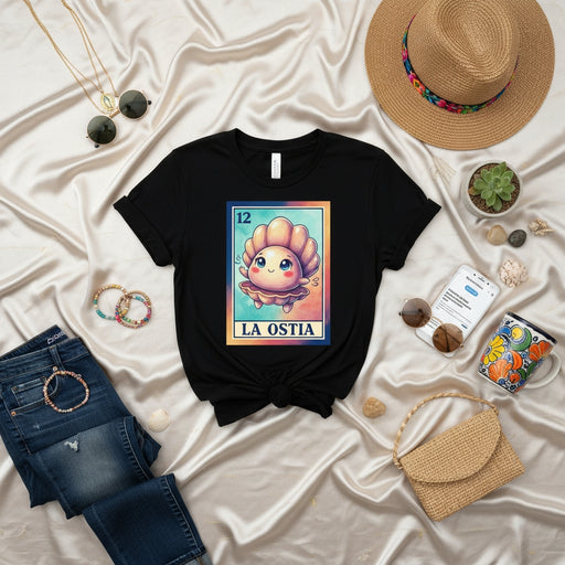 LA OSTIA Cute Seashell La Loteria Card T-Shirt, Kawaii Shell Number 12 Mexican Bingo Game Graphic Tee, Unisex Soft Style Top for Ocean Lovers Mexicada