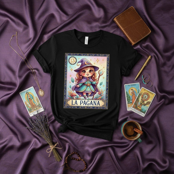 LA PAGANA Witch Loteria Card T-Shirt, Cute Kawaii Witchy Pagan Tarot Style Graphic Tee, Unisex Mystical Fantasy Halloween Shirt Gift Mexicada