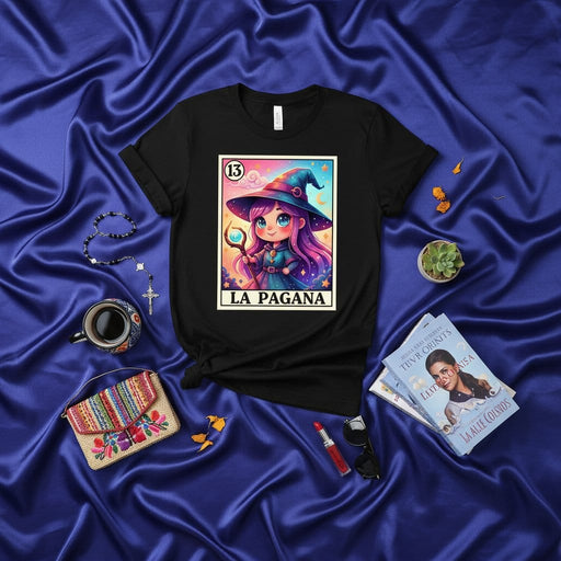 La Pagana Witchy Lotería Card 13 T-Shirt, Cute Anime Pagan Witch Design Unisex Tee, Spooky Aesthetic Hispanic Heritage Gift, Magical Mystical Apparel Mexicada