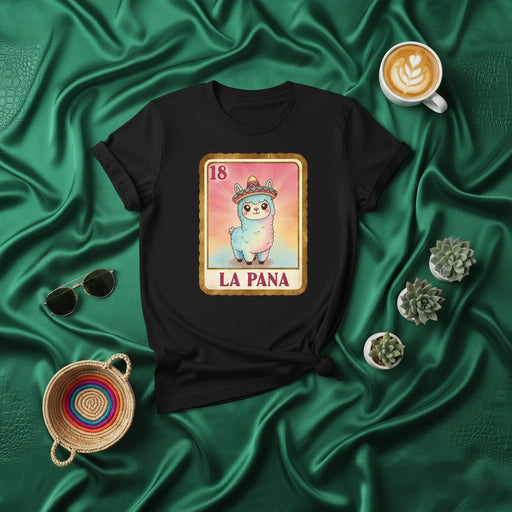 LA PAÑA Lotería Card Alpaca T-Shirt, Unisex Funny Mexican Bingo Game Tee, Cute Llama Graphic Shirt, Number 18 Fiesta Apparel Gift Mexicada