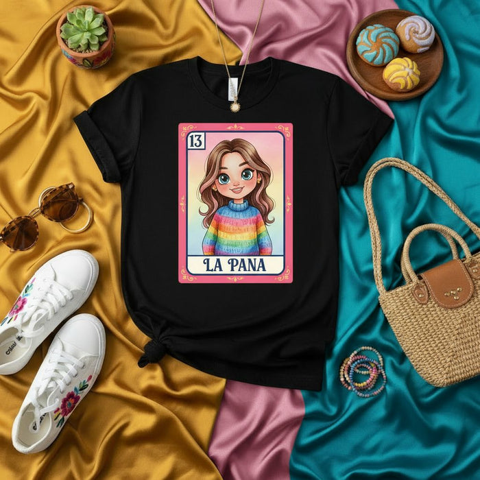 LA PANA Loteria Card T-Shirt, Número 13 Mexican Bingo Tee, Cute Kawaii Girl Rainbow Sweater Graphic Print Unisex Shirt, Traditional Game Inspired Apparel Gift Mexicada