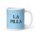 La Pilla The Rascal Funny Home Office Work Coffee Mug Mexican Spanish Pride Gift White Glossy Cup Sky Blue Card Mug Mexicada 11 oz