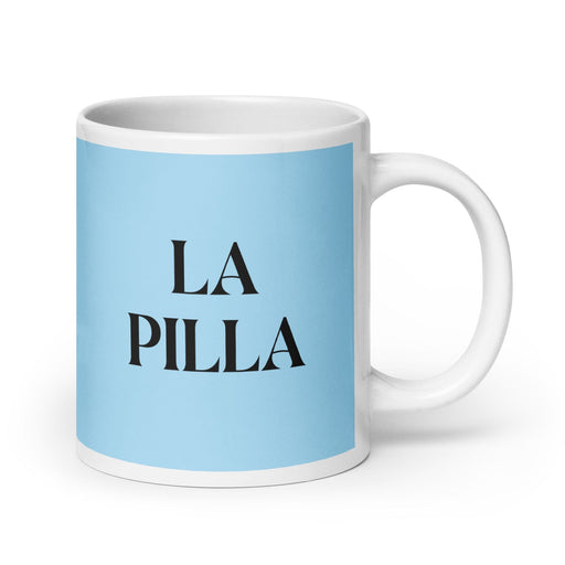 La Pilla The Rascal Funny Home Office Work Coffee Mug Mexican Spanish Pride Gift White Glossy Cup Sky Blue Card Mug Mexicada 20 oz