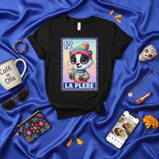 LA PLEBE Cute Raccoon Ice Cream Lotería Card T-Shirt Number 12 Mexican Bingo Game Graphic Unisex Tee Mexicada