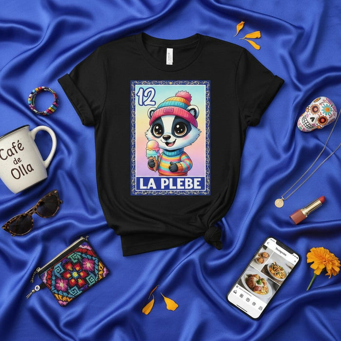 LA PLEBE Cute Raccoon Ice Cream Lotería Card T-Shirt Number 12 Mexican Bingo Game Graphic Unisex Tee Mexicada