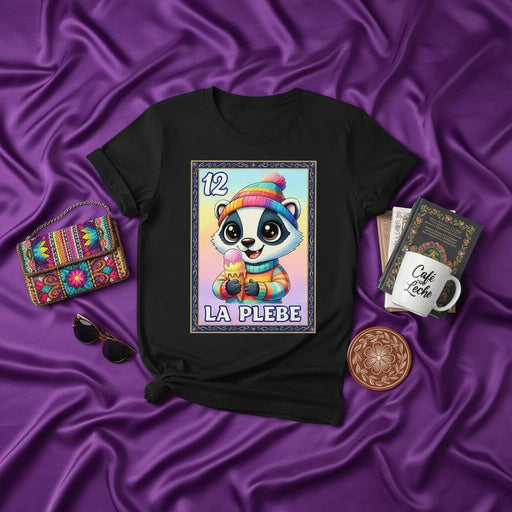 LA PLEBE Loteria Card Shirt, Cute Badger Ice Cream Rainbow Winter Hat, Mexican Bingo Unisex T-Shirt, Funny Hispanic Culture Gift, Number 12 Design Mexicada