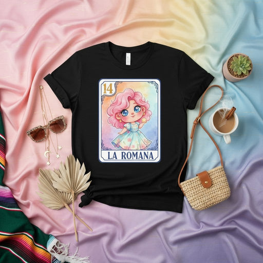LA ROMANA Loteria Card Chibi Kawaii Girl T-Shirt, Cute Pastel Mexican Bingo Game Art, Unisex Graphic Tee, Number 14 Mexicada