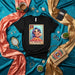 LA ROMANA Loteria Card T-Shirt, Cute Cartoon Girl with Fan, Mexican Bingo Game Inspired Unisex Tee, Number 14 Design Gift Idea Mexicada