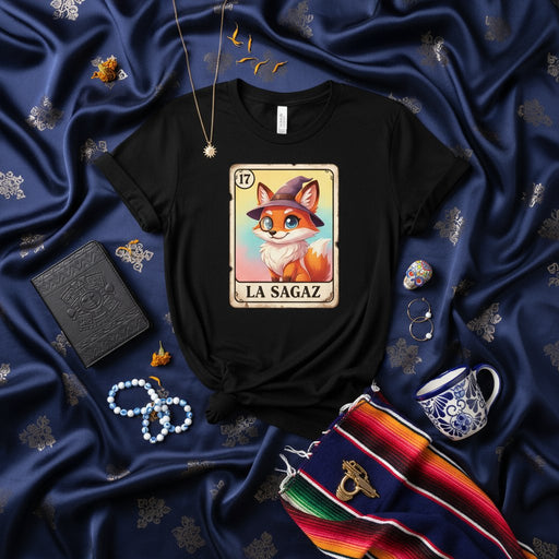LA SAGAZ Cute Fox Loteria Card T-Shirt Women's Men's Unisex Mexican Bingo Halloween Costume Tee Gift Idea for Day of the Dead Dia de Muertos Mexicada