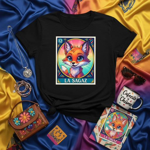 LA SAGAZ Fox La Loteria Card T-Shirt Cute Cartoon Design Unisex Graphic Tee Funny Mexican Bingo Game Art Shirt for Him Her Mexicada