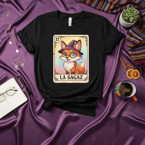 LA SAGAZ Fox La Lotería Card T-Shirt Cute Cartoon Witch Hat Animal Graphic Tee Unisex Gift Idea Mexicada