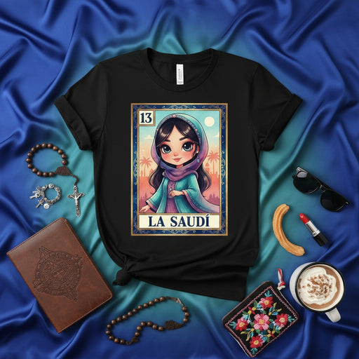 LA SAUDÍ - La Lotería Card 13 Unisex T-Shirt - Cute Saudi Arabian Woman with Hijab Design Tee Gift for Arabic Culture Lovers Mexicada