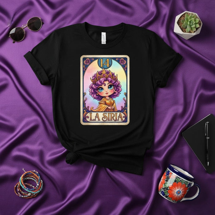 LA SIRIA Lotería Card 14 T-Shirt, Cute Queen Design, Mexican Bingo Game Inspired, Unisex Graphic Tee, Aesthetic Mystical Style Apparel Mexicada