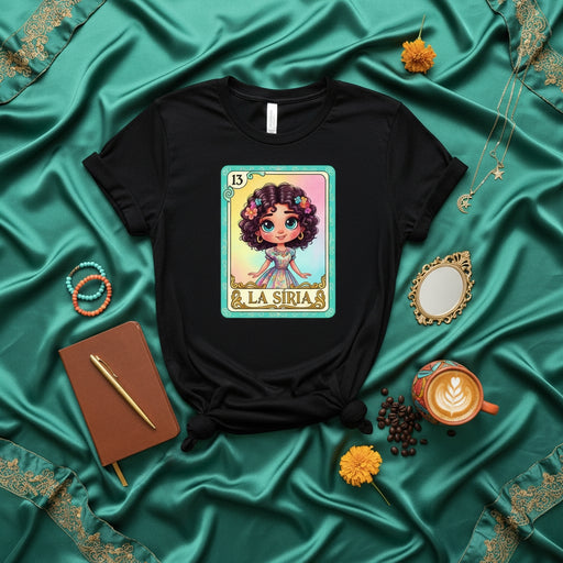 LA SIRIA Loteria Card T-Shirt Cute Cartoon Character Design Encanto Inspired Graphic Tee Unisex Apparel Gift for Fans Mexicada