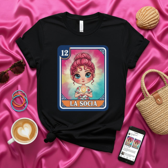 La Socia Cute Mexican Lotería Card T-Shirt, Women's Entrepreneur Girl Boss Design, Kawaii Aesthetic Graphic Tee, Unique Gift for Her Mexicada
