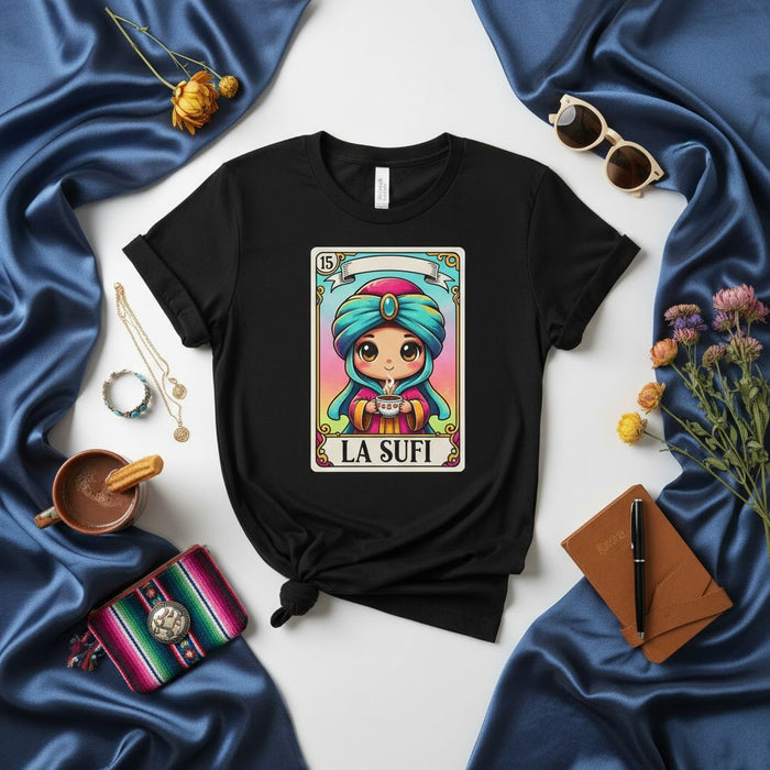 LA SUFI Cute Kawaii Tarot Card T-Shirt, Mexican Loteria Game Inspired Design, Spiritual Gift Tee for Women & Men, Unisex Graphic Shirt Mexicada