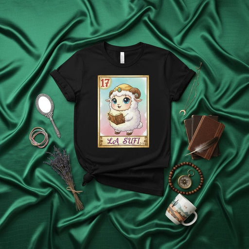 LA SUFÍ Cute Sheep Loteria Card T-Shirt, Funny La Lotería Game Inspired Graphic Tee, Unisex Mexican Bingo Art Apparel, Number 17 Mystic Lamb Shirt Mexicada