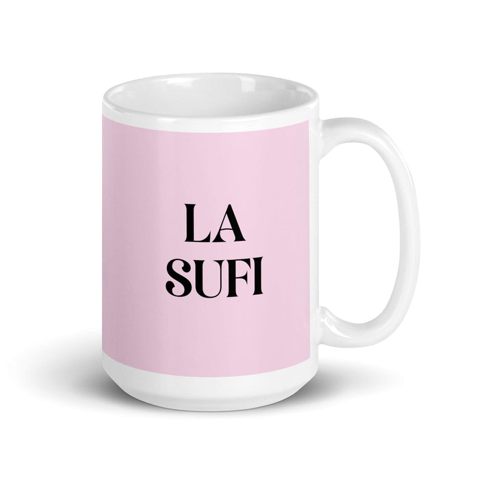 La Sufi The Sufi Funny Home Office Work Coffee Mug Mexican Spanish Pride Gift White Glossy Cup Light Pink Card Mug Mexicada 15 oz