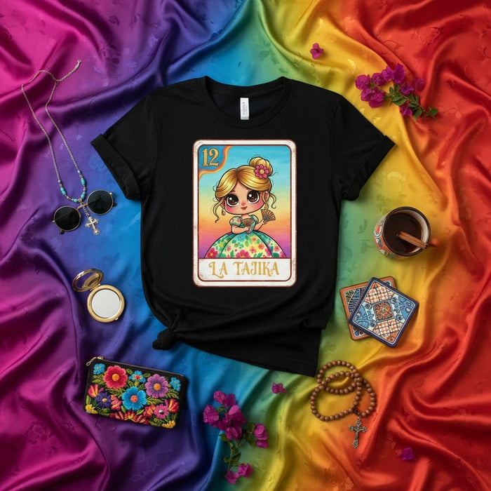 LA TAJIKA La Lotería Card 12 Cute Kawaii Girl T-Shirt, Mexican Bingo Game Day Tee, Dia de Muertos Gift, Unisex Graphic Shirt for Women & Men Mexicada
