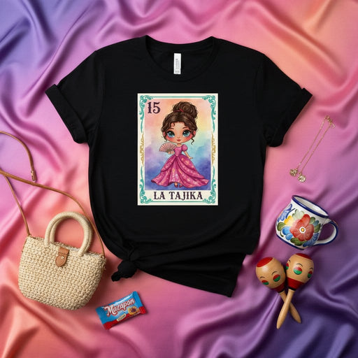 LA TAJIKA Lotería Card 15 T-Shirt, Cute La Dama Mexican Bingo Game Tee, Hispanic Heritage Gift, Spanish Culture Shirt, Kawaii Art for Women Mexicada