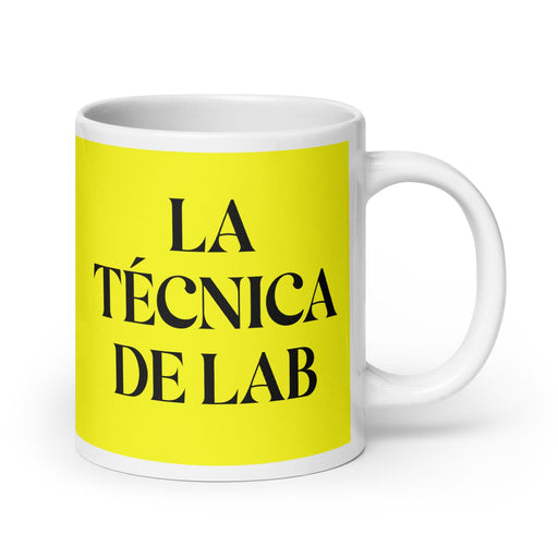 La Técnica De Lab The Lab Technician Funny Home Office Work Coffee Mug Mexican Spanish Pride Gift White Glossy Cup Yellow Card Mug Mexicada 20 oz