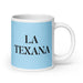 La Texana The Texan Funny Home Office Work Coffee Mug Mexican Spanish Pride Gift White Glossy Cup Sky Blue Card Mug Mexicada 20 oz