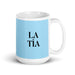 La Tía The Aunt / The Uncle Funny Home Office Work Coffee Mug Mexican Spanish Pride Gift White Glossy Cup Sky Blue Card Mug Mexicada 15 oz