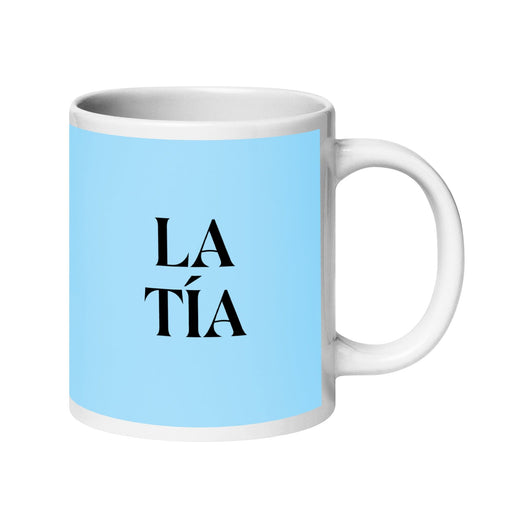 La Tía The Aunt / The Uncle Funny Home Office Work Coffee Mug Mexican Spanish Pride Gift White Glossy Cup Sky Blue Card Mug Mexicada 20 oz