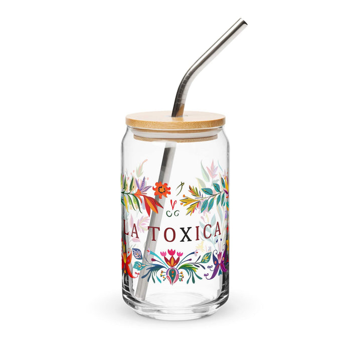 La Toxica Exclusive Art Piece Can-Shaped Glass Home Office Work Mexican Spanish Pride Gift Cup One-Of-A-Kind Calligraphy Glass | L16 Mexicada 16 oz With Lid & Straw