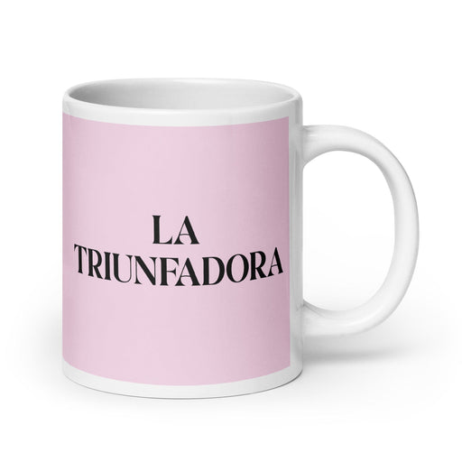 La Triunfadora The Achiever (Type 3) Funny Home Office Work Coffee Mug Mexican Spanish Pride Gift White Glossy Cup Light Pink Card Mug Mexicada 20 oz