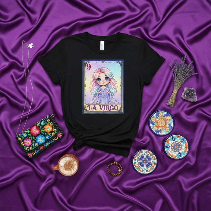 LA VIRGO Loteria Card T-Shirt Cute Pastel Anime Girl Virgo Zodiac Sign Birthday Gift Tee Unisex Merch Mexicada