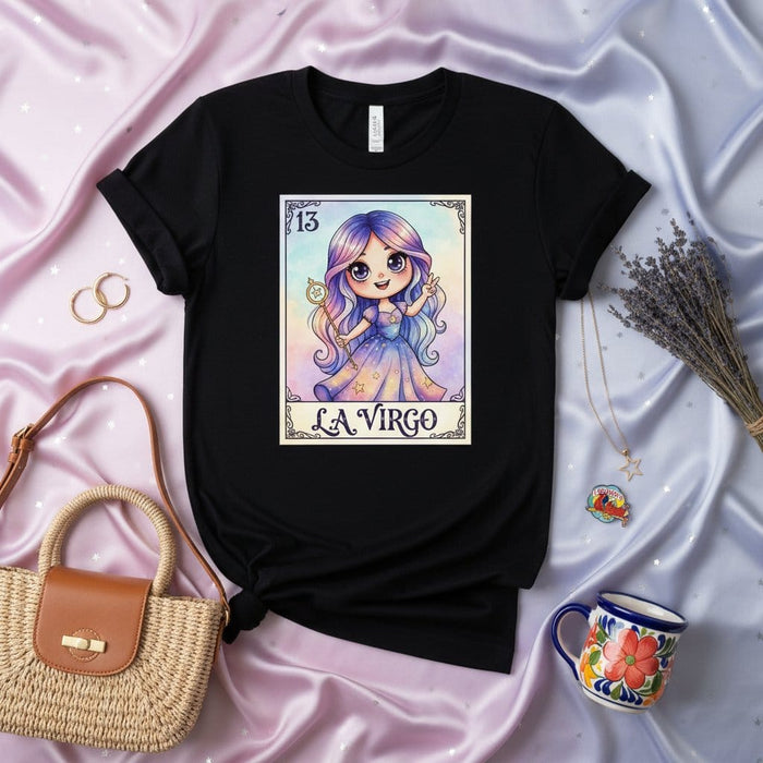 La Virgo Zodiac Sign Loteria Card T-Shirt, Cute Kawaii Virgo Tarot Style Tee, Mexican Bingo Game Celestial Graphic Shirt, Astrology Birthday Gift for Her Mexicada