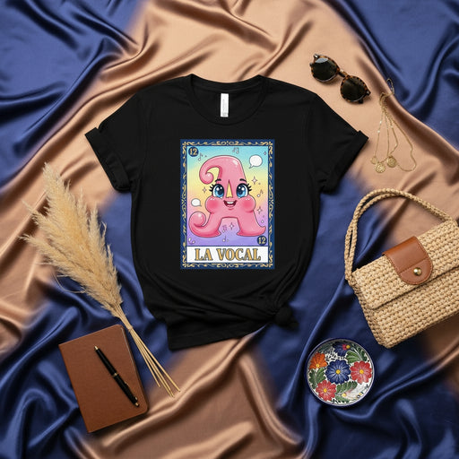 LA VOCAL Loteria Card T-Shirt Cute Letter A Vowel Character Mexican Bingo Game Design Unisex Tee Shirt Top Mexicada