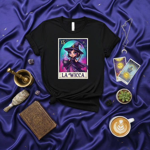LA WICCA Cute Chibi Witch Lotería Card 13 T-Shirt, Mystical Tarot Aesthetic, Spooky Season Halloween Tee, Dark Academia Occult Gift, Unisex Shirt Mexicada