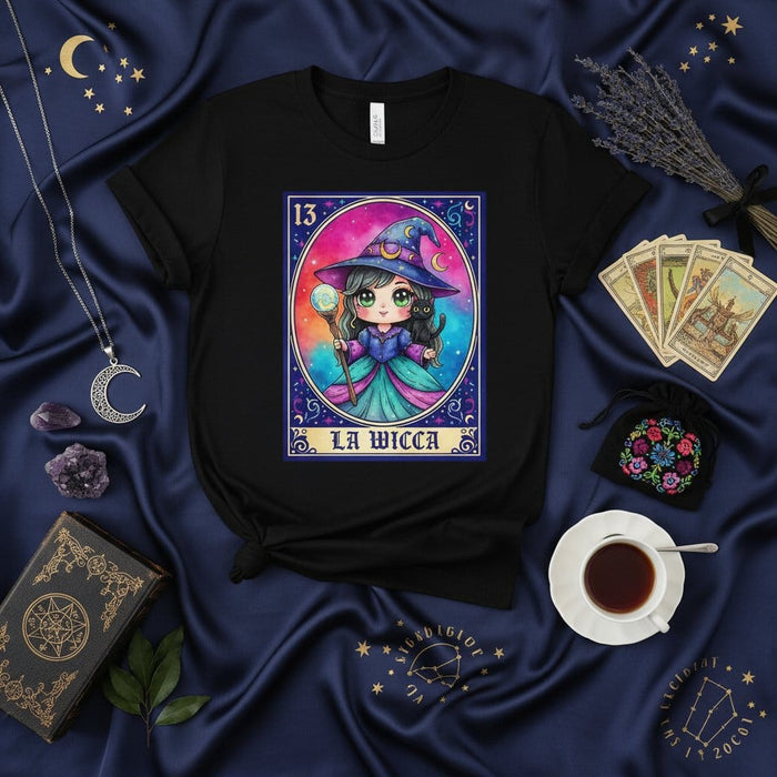 LA WICCA Cute Chibi Witch Lotería Card 13 Unisex T-Shirt - Fantasy Magical Art Tee, Tarot Style Mystical Graphic Shirt Mexicada