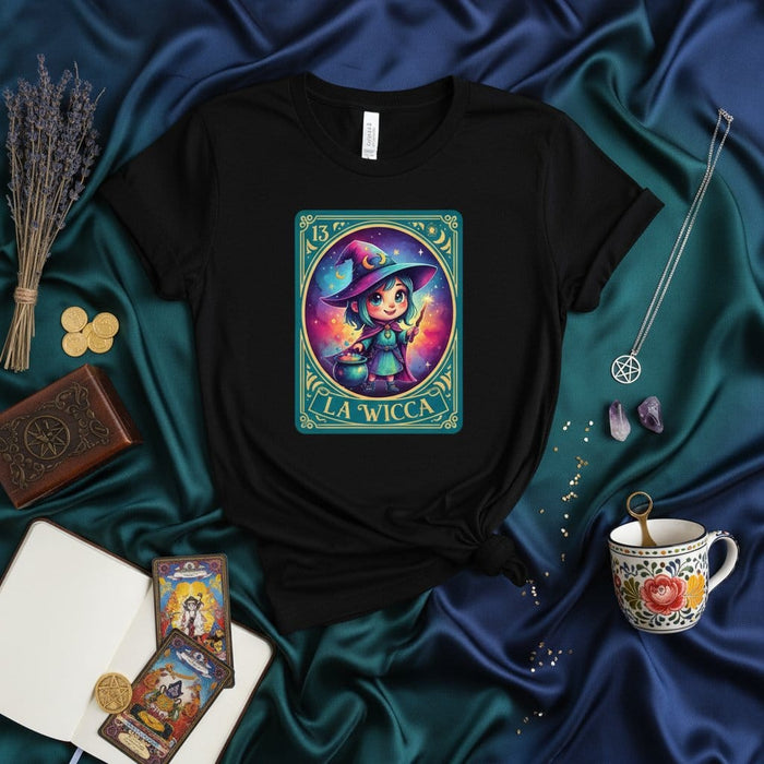 LA WICCA Cute Witch Tarot Card Shirt, Magical Spooky Halloween Pagan Goddess Wiccan Goth Occult Loteria T-Shirt, Celestial Mystic Apparel Gift Idea Mexicada