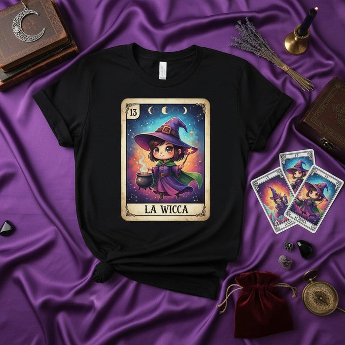 LA WICCA Spooky Cute Witch Loteria Card T-Shirt, Mystical Number 13 Tarot Style Unisex Tee, Halloween Costume Apparel, Witchcraft Theme Graphic Shirt Gift Mexicada
