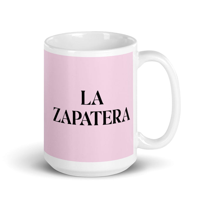 La Zapatera The Shoemaker Funny Home Office Work Coffee Mug Mexican Spanish Pride Gift White Glossy Cup Light Pink Card Mug Mexicada 15 oz