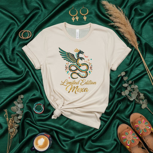 Limited Edition Mexa T-Shirt: Quetzalcoatl Dragon Design, Mexican Aztec Mythology Inspired Unisex Tee, Ethnic Tribal Art Graphic Shirt, Unique Gift for Mexican Heritage and Culture Lovers Mexicada
