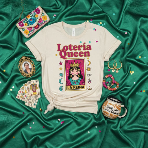 Loteria Queen La Reina T-Shirt, Mexican Bingo Card Tee, Fiesta Shirt for Women, Funny Latina Graphic Tee, Dia de Muertos, Hispanic Heritage Month Gift Mexicada